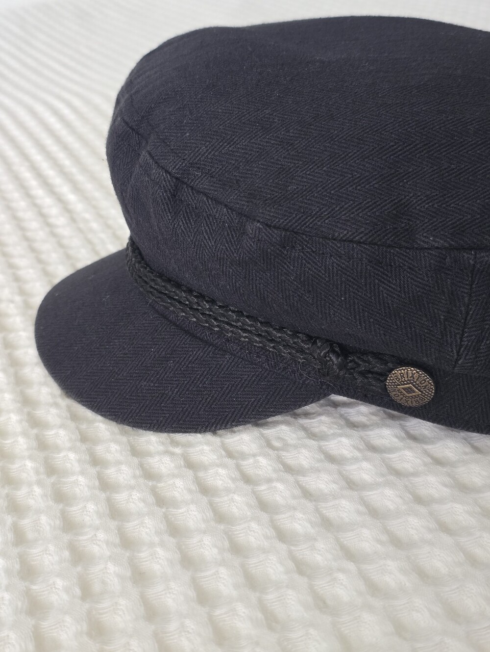 Brixton Fiddler Fisherman Cap Black Herringbone Hat Size M 7 1/4